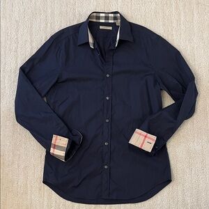 Burberry print navy button down shirt
